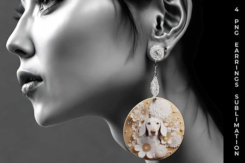 3D white Floral Dachshund Dog Earrings Sublimation PNG Bundle Free For Commercial Use Sublimation Sintegra 