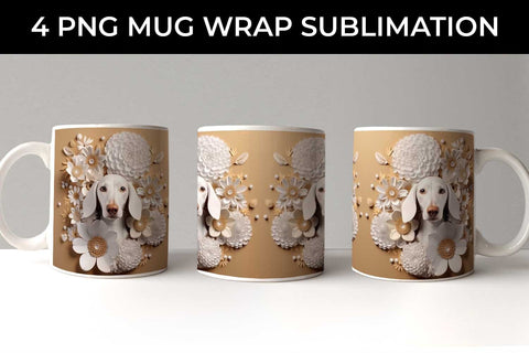 3D white Floral Dachshund Dog Mug Sublimation PNG Bundle Free For Commercial Use Sublimation Sintegra 