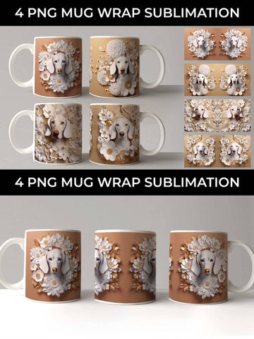 3D white Floral Dachshund Dog Mug Sublimation PNG Bundle Free For Commercial Use Sublimation Sintegra 