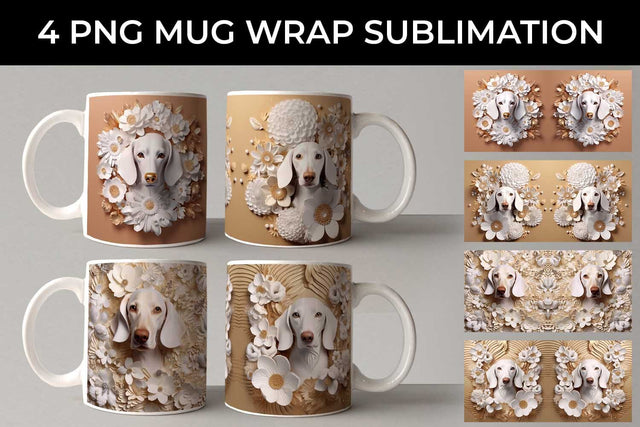 3D white Floral Dachshund Dog Mug Sublimation PNG Bundle Free For Commercial Use Sublimation Sintegra 