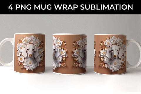 3D white Floral Dachshund Dog Mug Sublimation PNG Bundle Free For Commercial Use Sublimation Sintegra 