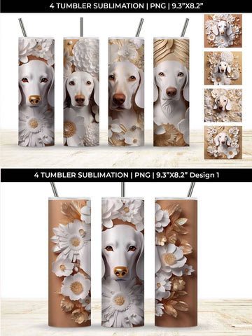 3D white Floral Dachshund Dog Tumbler Wrap 20 oz Sublimation PNG Bundle Free For Commercial Use Sublimation Sintegra 