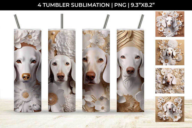 3D white Floral Dachshund Dog Tumbler Wrap 20 oz Sublimation PNG Bundle Free For Commercial Use Sublimation Sintegra 