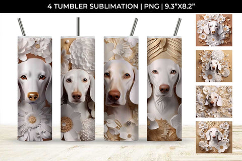 3D white Floral Dachshund Dog Tumbler Wrap 20 oz Sublimation PNG Bundle Free For Commercial Use Sublimation Sintegra 