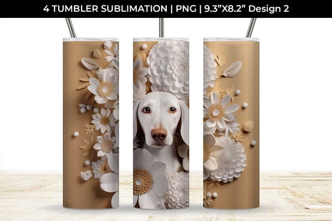 3D white Floral Dachshund Dog Tumbler Wrap 20 oz Sublimation PNG Bundle Free For Commercial Use Sublimation Sintegra 