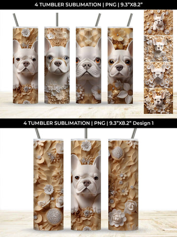 3D white Floral French Bulldog Dog Tumbler Wrap 20 oz Sublimation PNG Bundle Free For Commercial Use Sublimation Sintegra 