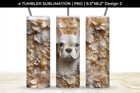 3D white Floral French Bulldog Dog Tumbler Wrap 20 oz Sublimation PNG Bundle Free For Commercial Use Sublimation Sintegra 