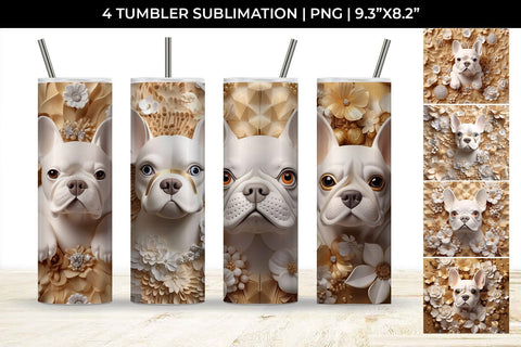 3D white Floral French Bulldog Dog Tumbler Wrap 20 oz Sublimation PNG Bundle Free For Commercial Use Sublimation Sintegra 