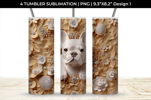 3D white Floral French Bulldog Dog Tumbler Wrap 20 oz Sublimation PNG Bundle Free For Commercial Use Sublimation Sintegra 