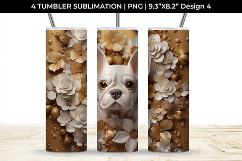 3D white Floral French Bulldog Dog Tumbler Wrap 20 oz Sublimation PNG Bundle Free For Commercial Use Sublimation Sintegra 