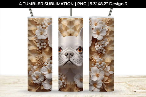3D white Floral French Bulldog Dog Tumbler Wrap 20 oz Sublimation PNG Bundle Free For Commercial Use Sublimation Sintegra 