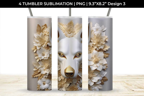 3D white Floral German Shepherd Dog Tumbler Wrap 20 oz Sublimation PNG Bundle Free For Commercial Use Sublimation Sintegra 