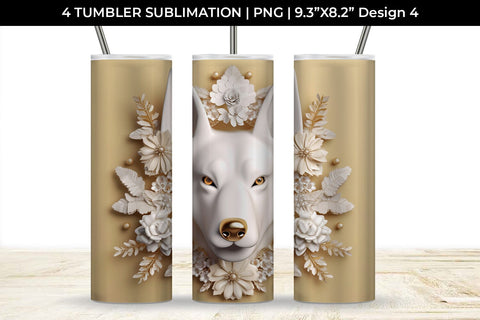 3D white Floral German Shepherd Dog Tumbler Wrap 20 oz Sublimation PNG Bundle Free For Commercial Use Sublimation Sintegra 