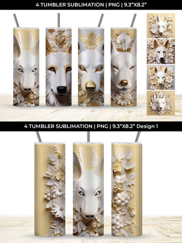 3D white Floral German Shepherd Dog Tumbler Wrap 20 oz Sublimation PNG Bundle Free For Commercial Use Sublimation Sintegra 