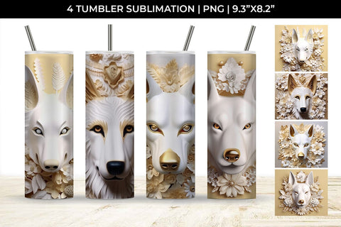 3D white Floral German Shepherd Dog Tumbler Wrap 20 oz Sublimation PNG Bundle Free For Commercial Use Sublimation Sintegra 