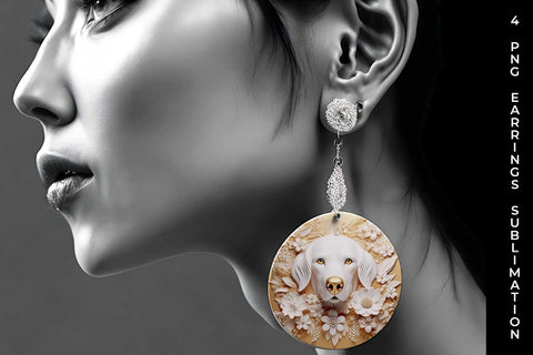 3D white Floral Golden Retriever Dog Earrings Sublimation PNG Bundle Free For Commercial Use Sublimation Sintegra 