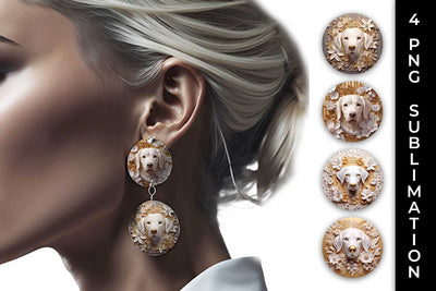 3D white Floral Golden Retriever Dog Earrings Sublimation PNG Bundle Free For Commercial Use Sublimation Sintegra 