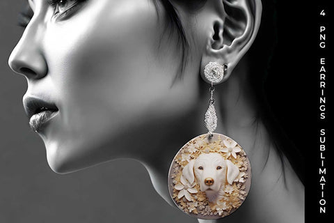 3D white Floral Golden Retriever Dog Earrings Sublimation PNG Bundle Free For Commercial Use Sublimation Sintegra 