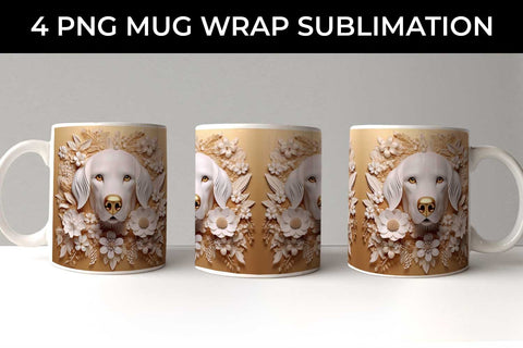 3D white Floral Golden Retriever Dog Mug Sublimation PNG Bundle Free For Commercial Use Sublimation Sintegra 