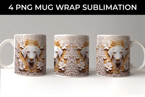 3D white Floral Golden Retriever Dog Mug Sublimation PNG Bundle Free For Commercial Use Sublimation Sintegra 