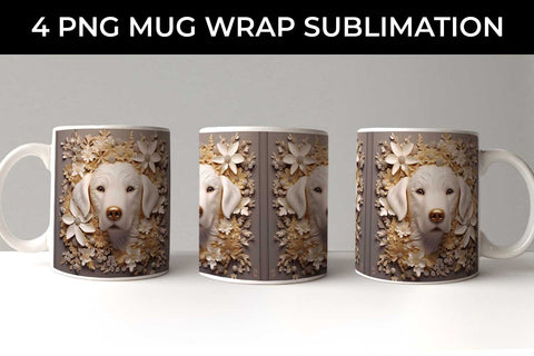 3D white Floral Golden Retriever Dog Mug Sublimation PNG Bundle Free For Commercial Use Sublimation Sintegra 