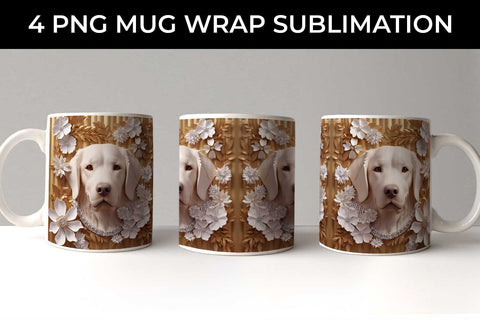 3D white Floral Golden Retriever Dog Mug Sublimation PNG Bundle Free For Commercial Use Sublimation Sintegra 