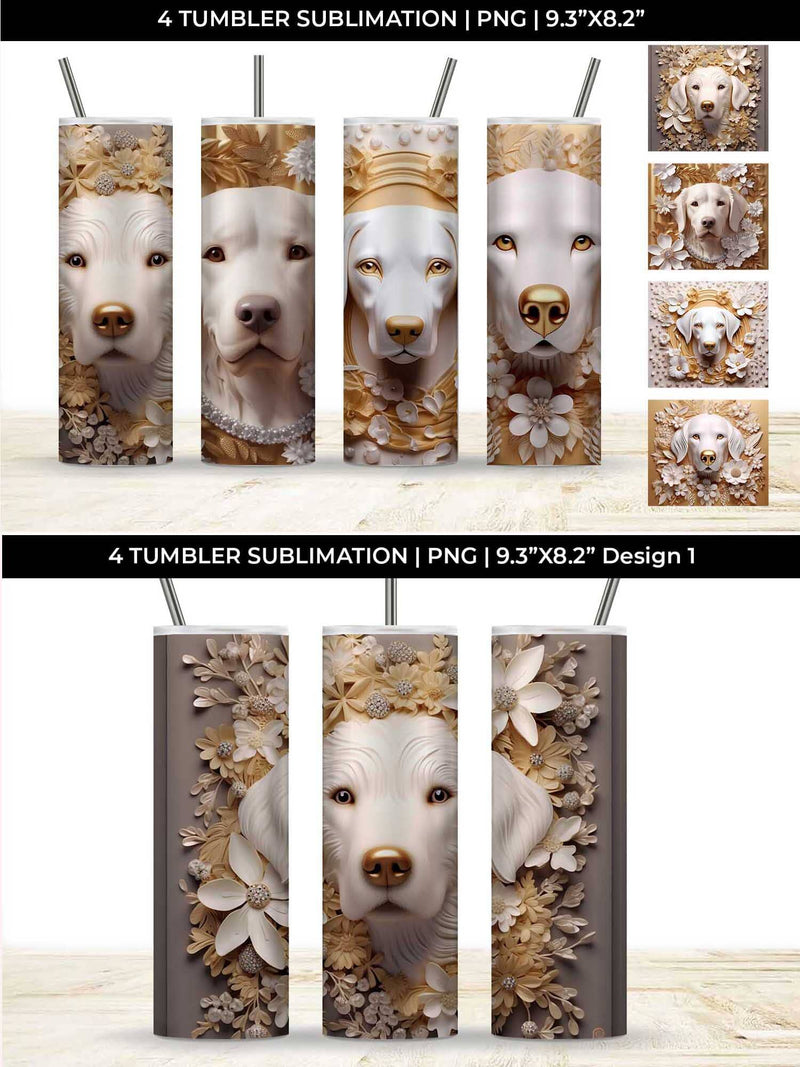 3D white Floral Golden Retriever Dog Tumbler Wrap 20 oz Sublimation PNG ...