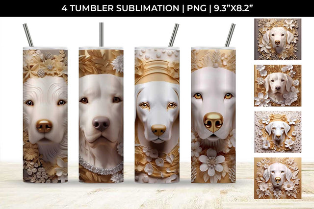 3D white Floral Golden Retriever Dog Tumbler Wrap 20 oz Sublimation PNG Bundle Free For Commercial Use Sublimation Sintegra 