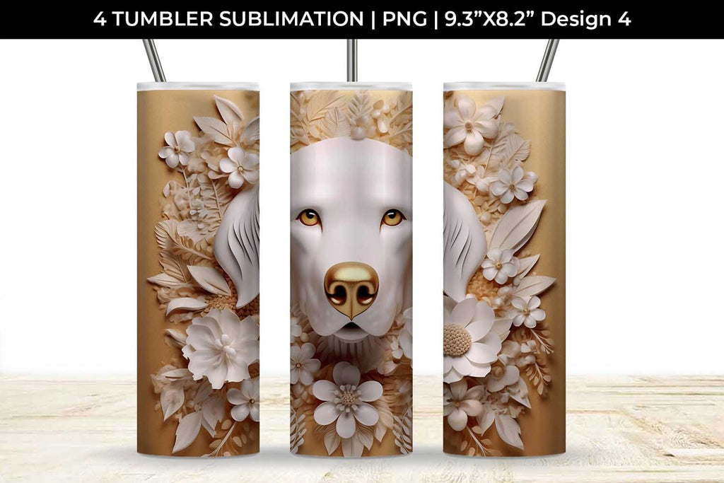 3D white Floral Golden Retriever Dog Tumbler Wrap 20 oz Sublimation PNG ...