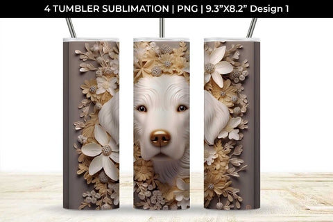 3D white Floral Golden Retriever Dog Tumbler Wrap 20 oz Sublimation PNG Bundle Free For Commercial Use Sublimation Sintegra 