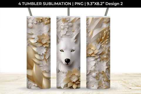 3D white Floral Husky Dog Tumbler Wrap 20 oz Sublimation PNG Bundle Free For Commercial Use Sublimation Sintegra 