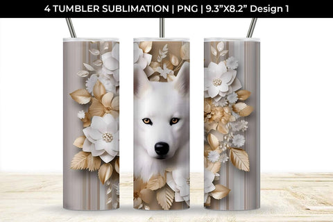 3D white Floral Husky Dog Tumbler Wrap 20 oz Sublimation PNG Bundle Free For Commercial Use Sublimation Sintegra 