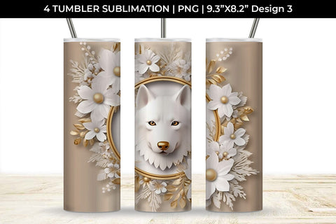 3D white Floral Husky Dog Tumbler Wrap 20 oz Sublimation PNG Bundle Free For Commercial Use Sublimation Sintegra 