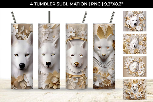 3D white Floral Husky Dog Tumbler Wrap 20 oz Sublimation PNG Bundle Free For Commercial Use Sublimation Sintegra 