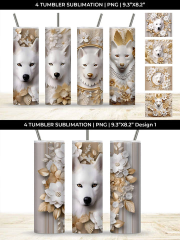 3D white Floral Husky Dog Tumbler Wrap 20 oz Sublimation PNG Bundle Free For Commercial Use Sublimation Sintegra 