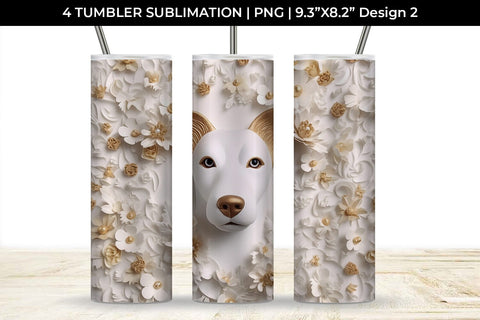 3D white Floral Jack Russell Dog Tumbler Wrap 20 oz Sublimation PNG Bundle Free For Commercial Use Sublimation Sintegra 