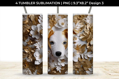 3D white Floral Jack Russell Dog Tumbler Wrap 20 oz Sublimation PNG Bundle Free For Commercial Use Sublimation Sintegra 