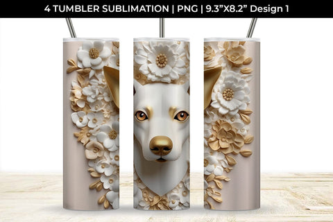3D white Floral Jack Russell Dog Tumbler Wrap 20 oz Sublimation PNG Bundle Free For Commercial Use Sublimation Sintegra 