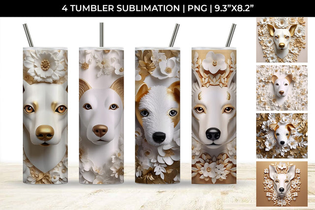 3D white Floral Jack Russell Dog Tumbler Wrap 20 oz Sublimation PNG Bundle Free For Commercial Use Sublimation Sintegra 
