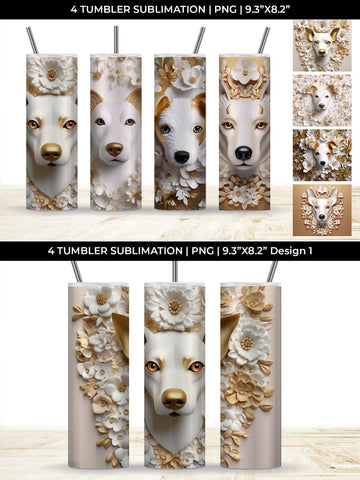3D white Floral Jack Russell Dog Tumbler Wrap 20 oz Sublimation PNG Bundle Free For Commercial Use Sublimation Sintegra 
