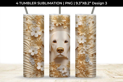 3D white Floral Labrador Retriever Dog Tumbler Wrap 20 oz Sublimation PNG Bundle Free For Commercial Use Sublimation Sintegra 