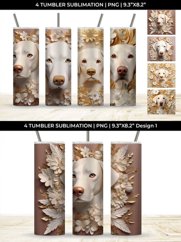 3D white Floral Labrador Retriever Dog Tumbler Wrap 20 oz Sublimation PNG Bundle Free For Commercial Use Sublimation Sintegra 