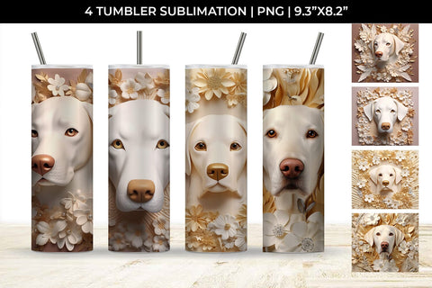 3D white Floral Labrador Retriever Dog Tumbler Wrap 20 oz Sublimation PNG Bundle Free For Commercial Use Sublimation Sintegra 