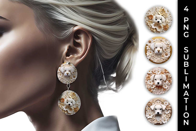 3D white Floral Maltese Dog Earrings Sublimation PNG Bundle Free For Commercial Use Sublimation Sintegra 