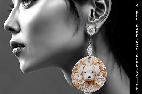 3D white Floral Maltese Dog Earrings Sublimation PNG Bundle Free For Commercial Use Sublimation Sintegra 