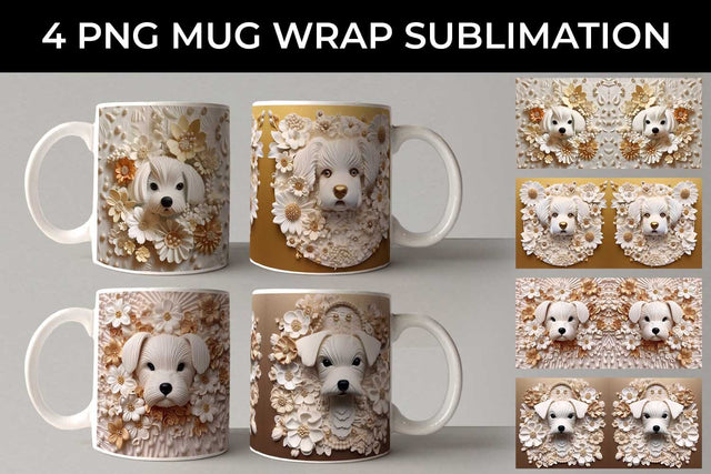 3D white Floral Maltese Dog Mug Sublimation PNG Bundle Free For Commercial Use Sublimation Sintegra 