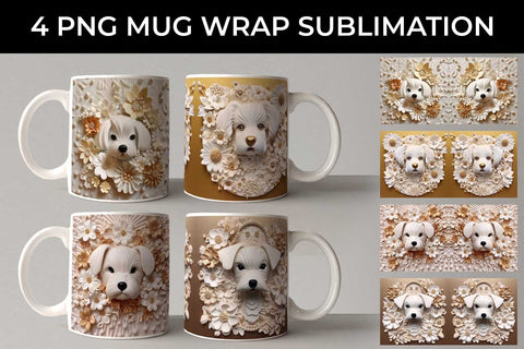 3D white Floral Maltese Dog Mug Sublimation PNG Bundle Free For Commercial Use Sublimation Sintegra 