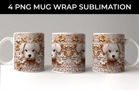 3D white Floral Maltese Dog Mug Sublimation PNG Bundle Free For Commercial Use Sublimation Sintegra 