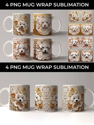3D white Floral Maltese Dog Mug Sublimation PNG Bundle Free For Commercial Use Sublimation Sintegra 