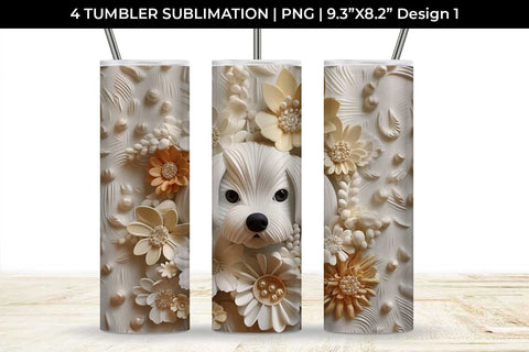 3D white Floral Maltese Dog Tumbler Wrap 20 oz Sublimation PNG Bundle Free For Commercial Use Sublimation Sintegra 